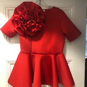 Plus size red peplum shirt w/ statement flower